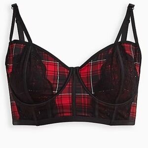 UNLINED LONGLINE STRAPPY BRALETTE - PLAID RED in plus size 3x